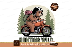 Bear riding motorcycle with backpack helmet forest Product Image 1