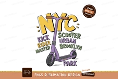 Purple scooter with N Y C text yellow green Product Image 1