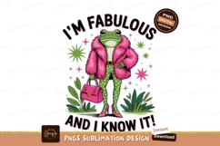 Frog wearing pink fur coat and polka dot leggings green Product Image 1