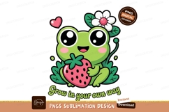 Cute frog holding strawberry with flower heart green Product Image 1