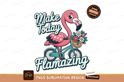 Pink flamingo riding bicycle with flowers teal Product Image 1