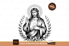 Sacred figure with crown thorns and lilies jesus christ Product Image 1