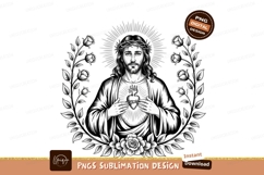 Sacred Heart Jesus Christ Black White Roses crown Product Image 1