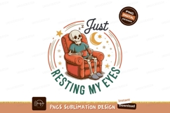 Skeleton relaxing in armchair with coffee slippers Product Image 1