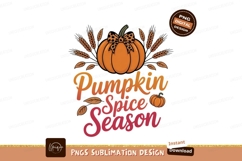Orange pumpkin bow wheat leaves autumn text fall spice Product Image 1