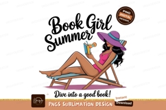 Book Girl Summer Reading Beach Illustration Product Image 1