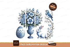 Blue Easter Elements Bird Rabbit Egg Flowers Product Image 1