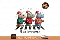 Three hippos wearing santa hats and sweaters christmas Product Image 1