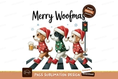 Festive dogs crossing street wearing santa hats christmas Product Image 1