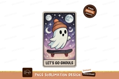 Cartoon ghost on skateboard under moonlit sky stars Product Image 1