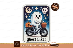 Ghost riding bicycle with pumpkins moon stars Product Image 1