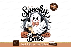 Cute ghost with pumpkins and lantern Halloween Product Image 1