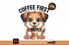 Adorable puppy drinks coffee image Product Image 1