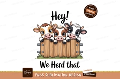 Cute cows peeking over fence grass cartoon Product Image 1