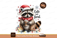 Festive raccoon holding coffee cup christmas scarf Product Image 1