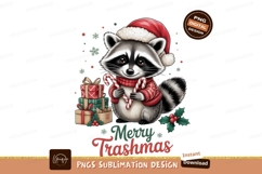 Raccoon wearing santa hat holding candy canes christmas Product Image 1