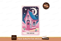 Whimsical pink house under starry night blue moon Product Image 1