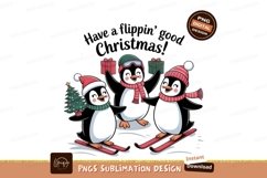 Cheerful Skiing Penguins Celebrating Christmas Illustration Product Image 1