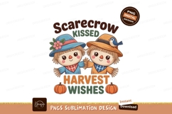 Cute scarecrows holding hands with bird and pumpkins Product Image 1