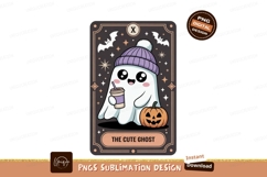 Adorable ghost holding coffee cup with pumpkin halloween Product Image 1