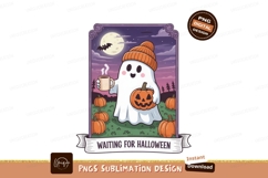 Cute ghost holding pumpkin and coffee halloween autumn Product Image 1