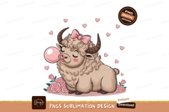 Cute Yak Blowing Bubblegum Sublimation Png Product Image 1