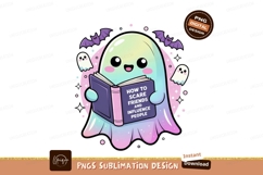 Cute ghost reading book with bats halloween Product Image 1