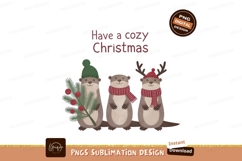 Cozy Otters Christmas Greeting Sublimation Png Product Image 1
