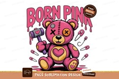 Pink teddy bear holding hammer safety pins image Product Image 1