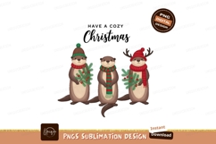 Cozy Christmas Otters Winter Holiday Graphic Product Image 1