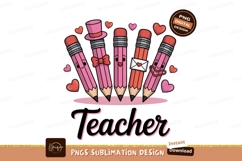 Cute pencils with hearts and text teacher pink Product Image 1