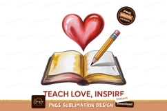 Red heart above open book with pencil image Product Image 1