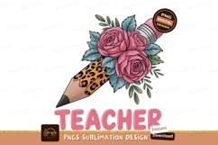 Pink roses leopard pencil green Product Image 1