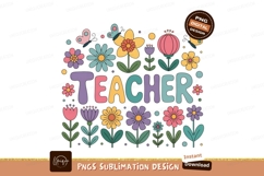 Colorful teacher flowers butterflies retro Product Image 1