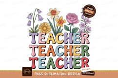 Floral teacher text sublimation flowers colorful Product Image 1