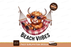 Highland cow relaxing in hammock sunglasses flower Product Image 1