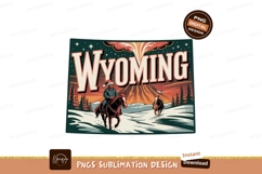 Wyoming cowboys riding horses winter snow image Product Image 1