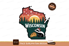 Wisconsin state silhouette with animal and cheese image Product Image 1