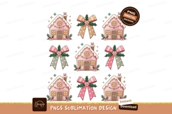 Pink gingerbread houses festive bows image Product Image 1