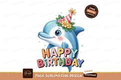 Blue dolphin wearing party hat and flowers image Product Image 1