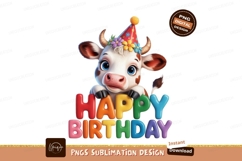 Cute cow wearing party hat holding happy birthday letters Product Image 1