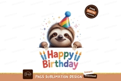 Smiling sloth wearing party hat birthday celebration Product Image 1