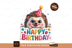 Cute hedgehog happy birthday celebration party banner Product Image 1