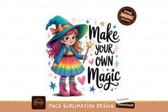 Little witch with rainbow dress and magic wand girl Product Image 1