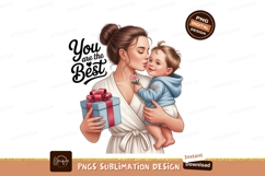 Mother embracing baby holding gift embrace flower Product Image 1