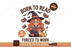Witch girl reading book with cat image Product Image 1