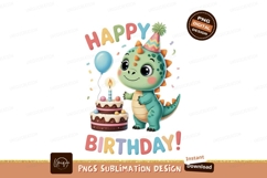 Cute dinosaur celebrates birthday with cake and balloon Product Image 1