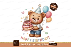 Teddy bear holding birthday cake balloons image Product Image 1