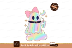 Holographic ghost with pink bow and drink pastel Product Image 1