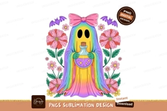 Rainbow ghost holding potion with flowers bats Product Image 1